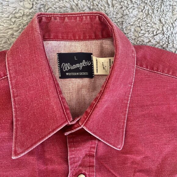 Wrangler Brushpopper Vintage Pearl Snap Shirt Horses Mountain Red Graphic Large - Picture 2 of 5